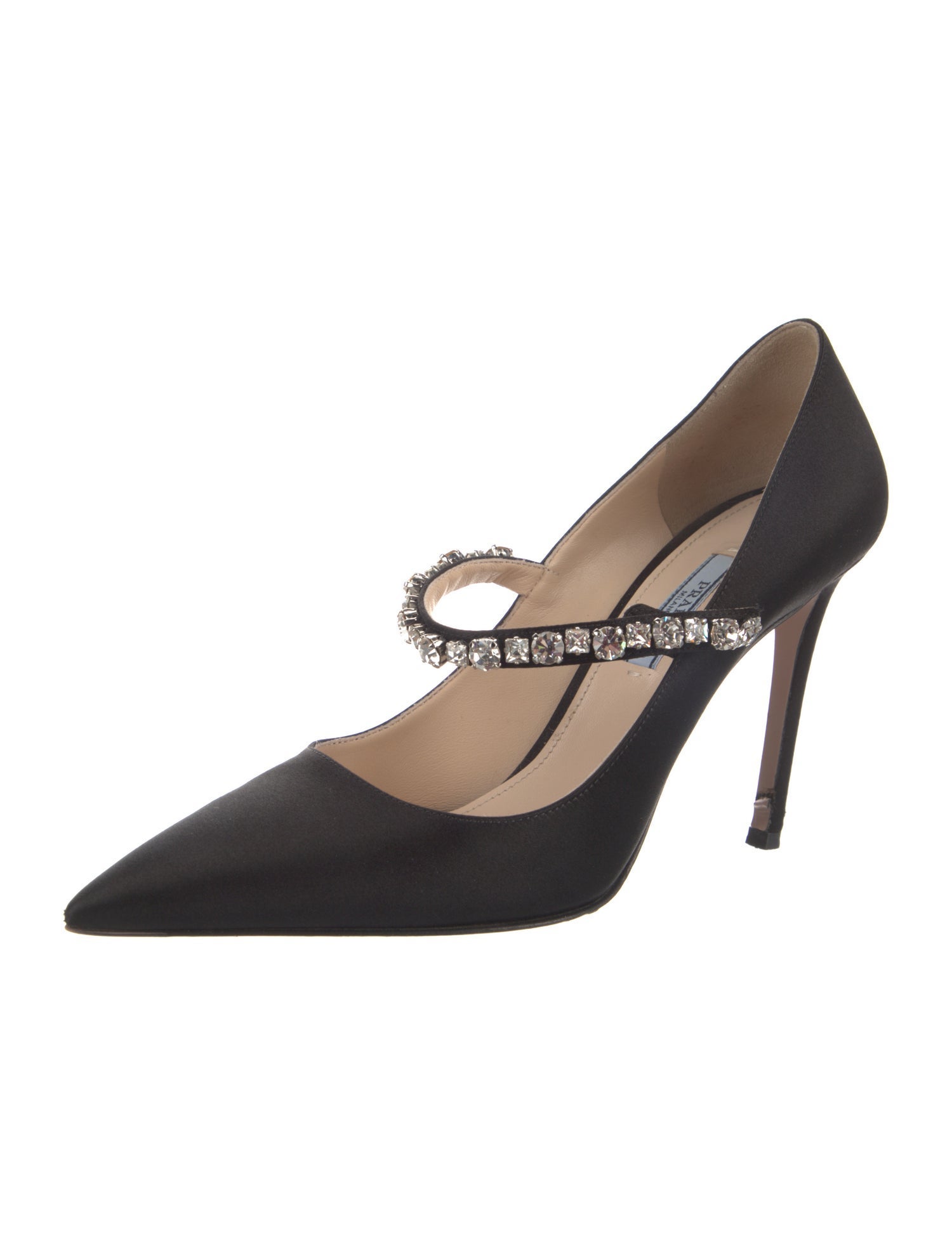 Prada Satin Crystal Embellishments Mules